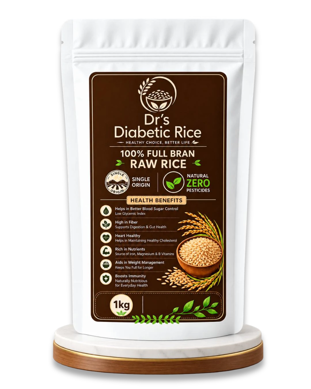 Dr's Diabetic Rice — 100% Full Bran Raw Rice, 1kg pack